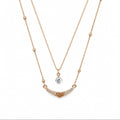 Gold Double-Layered Crescent Bar & Bead Station Necklace
