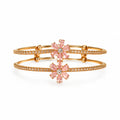 Gold Double Band Floral Pink Crystal Bangle