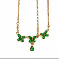 Gold & Emerald-Green Crystal Leaf Vine Necklace