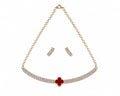 Rose Gold & Red Clover Crystal Necklace and Earring Set