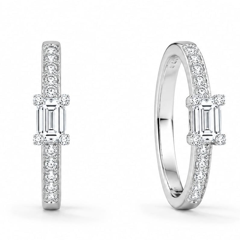 Clear Baguette & Pave Geometric Silver Ring