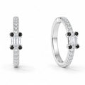 Black & Baguette Crystal Geometric Silver Ring