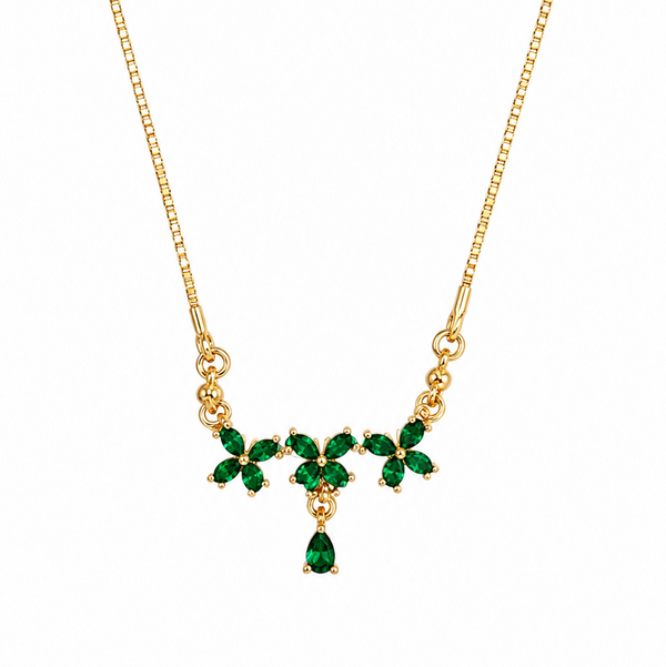 Gold & Emerald-Green Crystal Leaf Vine Necklace